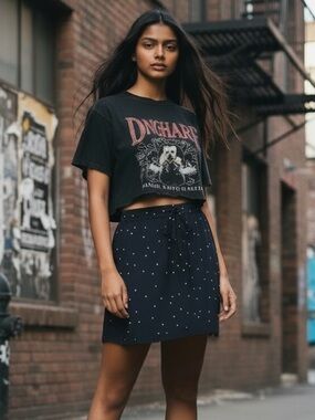 Madewell Drawstring Mini Slip Skirt in Night Stars in night vision size 00 XS
